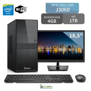Computador 3Green Intel Dual Core J3060 4Gb 1Tb com Monitor Led 18.5 Wifi Hdmi Usb 3.0 Mouse e Teclado