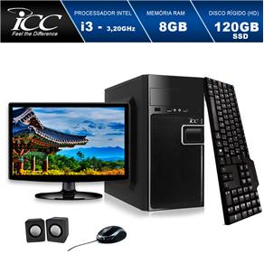 Computador ICC Core I3 3.20ghz 8GB HD 120GB SSD Kit Multimídia Monitor LED HDMI FULLHD Windows 10