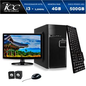 Computador ICC Intel Core I3 3.20 Ghz 4GB HD 500GB Kit Multimídia HDMI FULLHD Monitor LED Windows 10