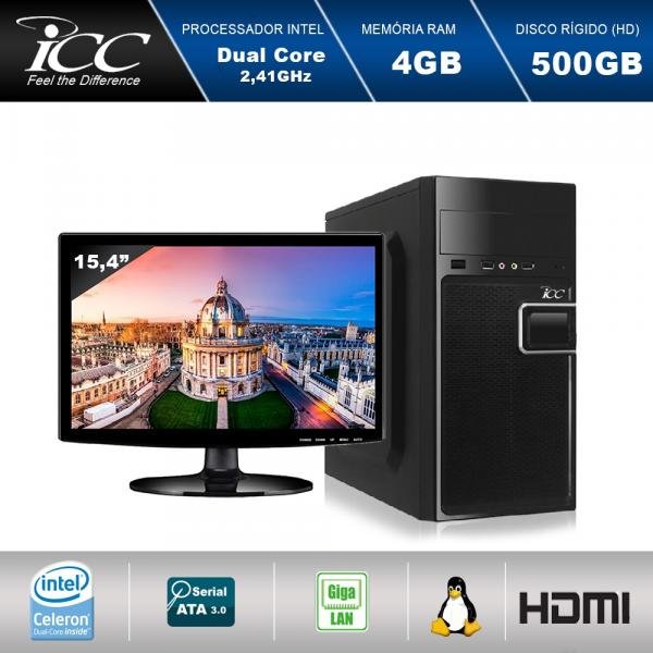 Computador ICC IV1841SM15 Intel Dual Core 2.41ghz 4GB HD 500GB USB 3.0 HDMI FULL HD Monitor LED 15,4"