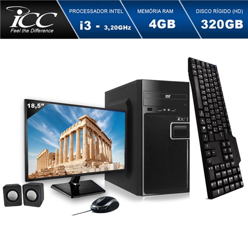 Computador Icc Iv2340c3m18 Intel Core I3 3.20 Ghz 4Gb Hd 320Gb Dvdrw Kit Multimídia Monitor 18,5' Led Hdmi Fullhd