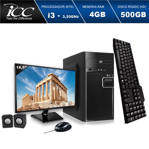 Computador Icc Iv2341cm18 Intel Core I3 3.20 Ghz 4Gb Hd 500Gb Dvdrw Kit Multimídia Monitor Led 18,5' Hdmi Fullhd