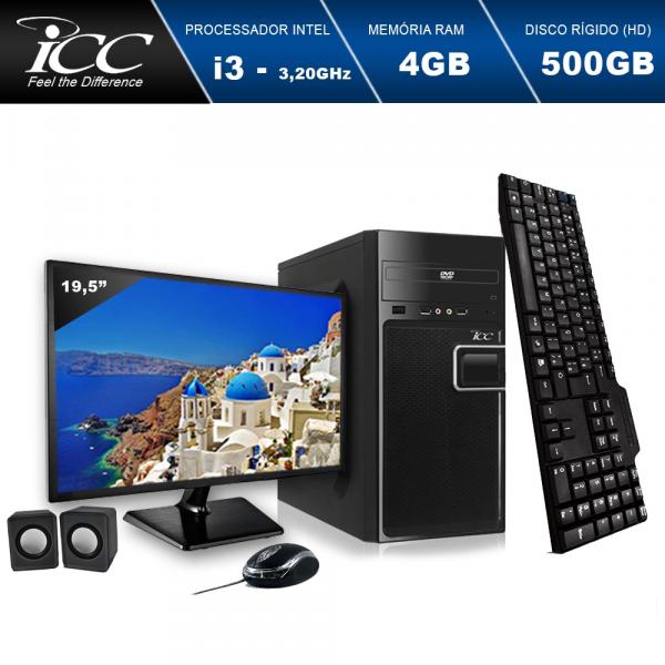Computador ICC IV2341CWM19 Intel Core I3 3.2 Ghz 4GB HD 500GB DVDRW Kit Multimídia Windows 10 Monitor LED 19,5"
