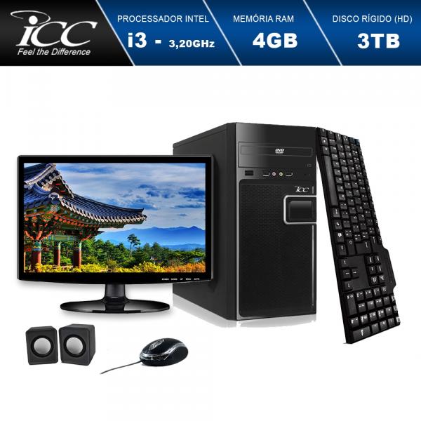 Computador ICC IV2344CM15 Intel Core I3 3.2Ghz 4GB HD 3TB DVDRW Kit Multimídia Monitor LED