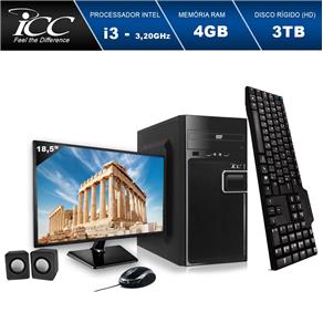 Computador ICC IV2344CWM18 Intel Core I3 3.20ghz 4GB HD 3TB DVD Kit Multimídia Monitor LED 18,5" HDMI FULLHD Windows 10