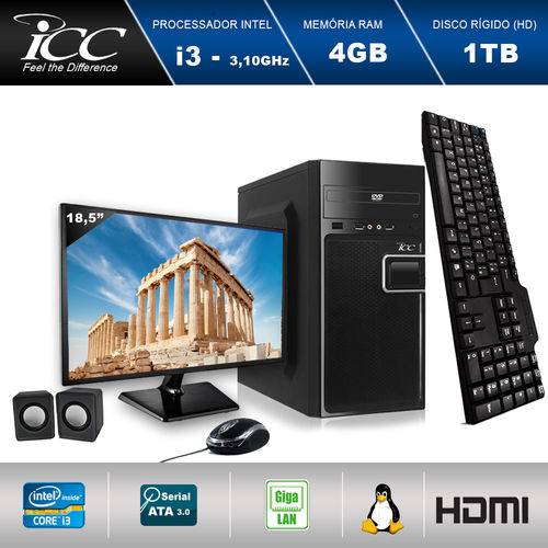 Computador Icc Iv2342cm18 Intel Core I3 3.10 Ghz 4gb HD 1tb Dvdrw Kit Multimídia Monitor Led 18,5" Hdmi Fullhd