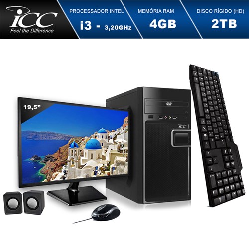 Computador Icc Iv2343cm19 Intel Core I3 3.20 Ghz 4Gb Hd 2Tb Dvdrw Kit Multimídia Monitor Led 19,5' Hdmi Fullhd