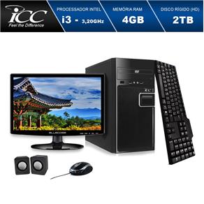 Computador ICC IV2343CWM15 Intel Core I3 3.2Ghz 4GB HD 2TB DVDRW Kit Multimídia Monitor LED Windows 10
