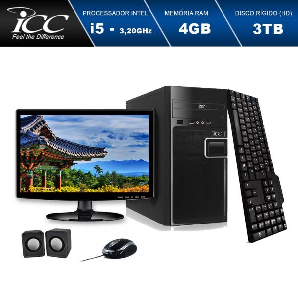 Computador ICC IV2544CWM15 Intel Core I5 3.2Ghz 4GB HD 3TB DVDRW Kit Multimídia Monitor LED Windows 10