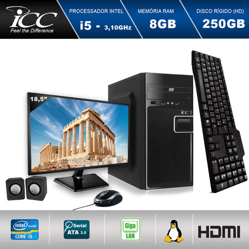 Computador Icc Iv2580c2m18 Intel Core I5 3.10 Ghz 8gb HD 250gb Dvdrw Kit Multimídia Monitor Led 18,5" Hdmi Fullhd