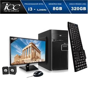 Computador ICC IV2380C3WM18 Intel Core I3 3.20ghz 8GB 320GB DVD Kit Multimídia Monitor LED 18,5" HDMI FULLHD Windows 10