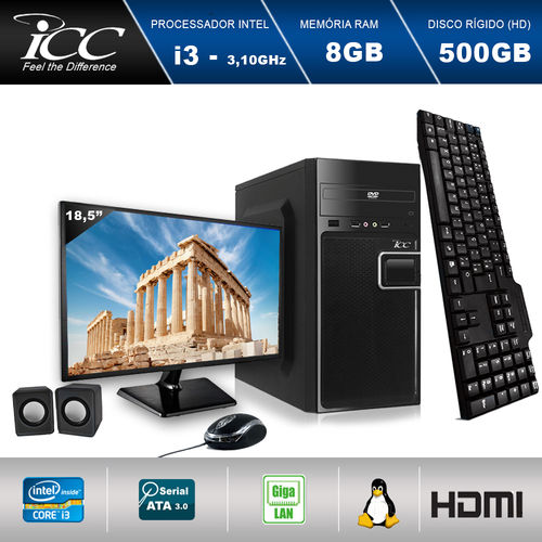 Computador Icc Iv2381cm18 Intel Core I3 3.10 Ghz 8gb HD 500gb Dvdrw Kit Multimídia Monitor Led 18,5" Hdmi Fullhd