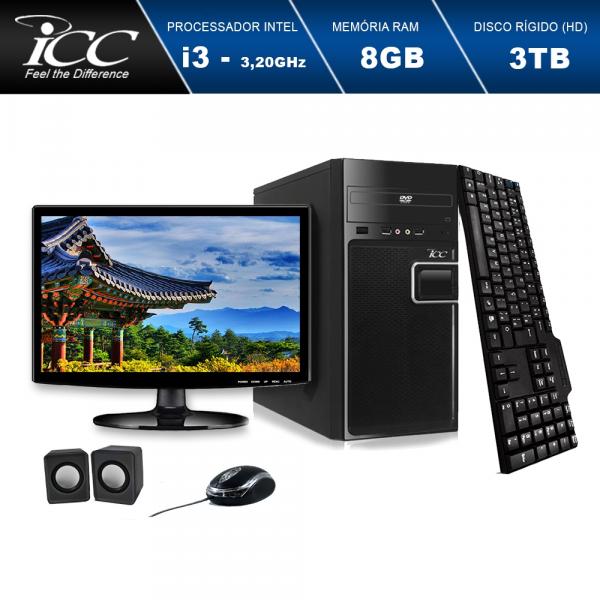 Computador ICC IV2384CM15 Intel Core I3 3.2Ghz 8GB HD 3TB DVDRW Kit Multimídia Monitor LED