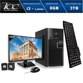 Computador ICC IV2384CWM18 Intel Core I3 3.20ghz 8GB HD 3TB DVDW Kit Multimídia Monitor LED 18,5" HDMI FULLHD Windows 10