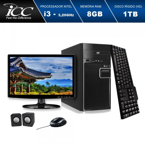 Computador ICC IV2382CM15 Intel Core I3 3.2Ghz 8GB HD 1TB DVDRW Kit Multimídia Monitor LED