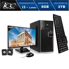 Computador ICC IV2383CWM18 Intel Core I3 3.20ghz 8GB HD 2TB DVDW Kit Multimídia Monitor LED 18,5" HDMI FULLHD Windows 10