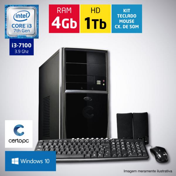 Computador Intel Core I3 7ª Geração 4GB HD 1TB com Windows 10 Certo PC SMART 020