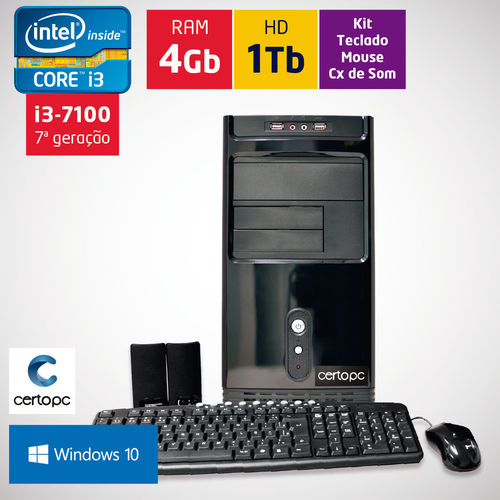Computador Intel Core I3 7ª Geração 4gb Hd 1tb com Windows 10 Certo Pc Smart 020