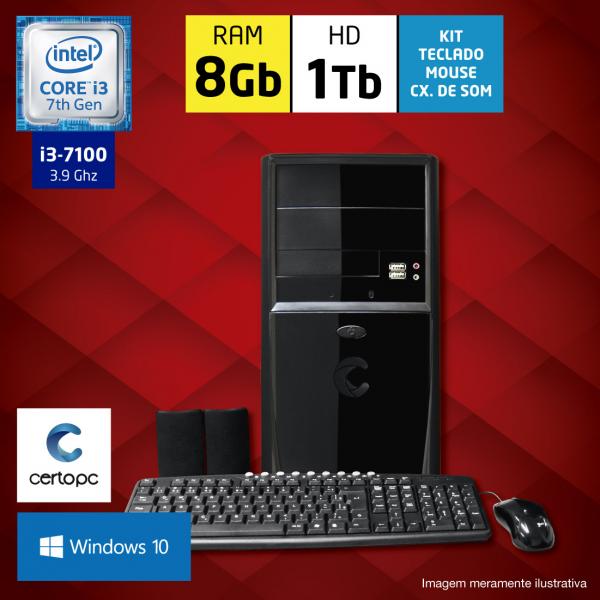 Computador Intel Core I3 7ª Geração 8GB HD 1TB com Windows 10 Certo PC SMART 046