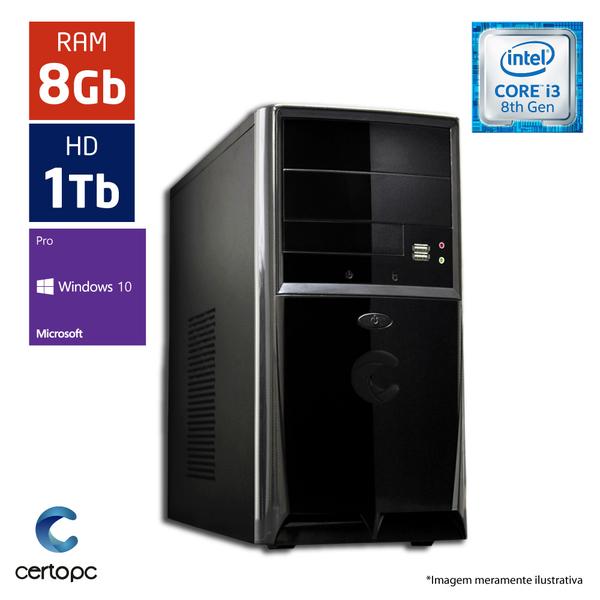 Computador Intel Core I3 8ª Geração 8GB HD 1TB Windows 10 PRO Certo PC Smart 1015