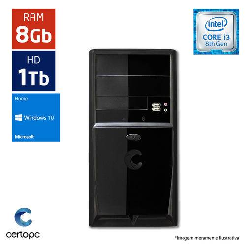 Computador Intel Core I3 8ª Geração 8GB HD 1TB Windows 10 SL Certo PC Smart 1014