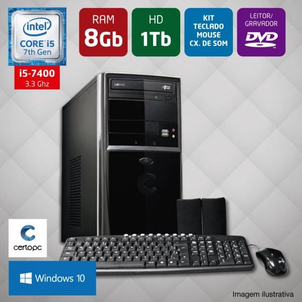 Computador Intel Core I5 7ª Geração 8GB HD 1TB DVD Windows 10 Certo PC SELECT 034