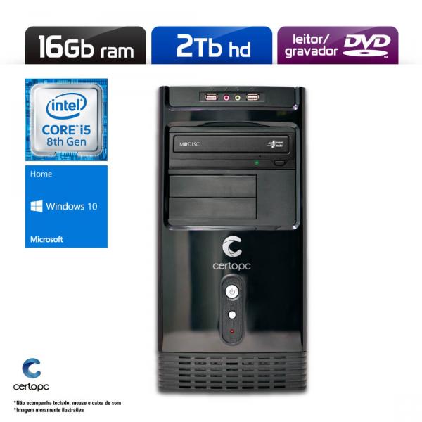 Computador Intel Core I5 8ª Geração 16GB HD 2TB DVD Windows 10 SL Certo PC Select 1035