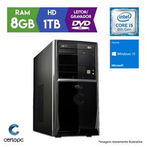 Computador Intel Core I5 8ª Geração 8GB HD 1TB DVD Windows 10 SL Certo PC Select 1011