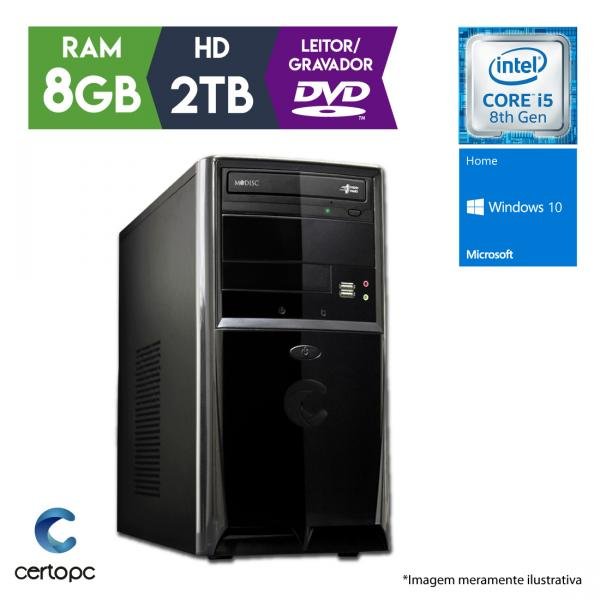 Computador Intel Core I5 8ª Geração 8GB 2TB DVD Windows 10 SL Certo PC Select 1023