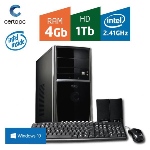 Computador Intel Dual Core 2.41GHz 4GB HD 1 TB com Windows 10 PRO Certo PC FIT 101
