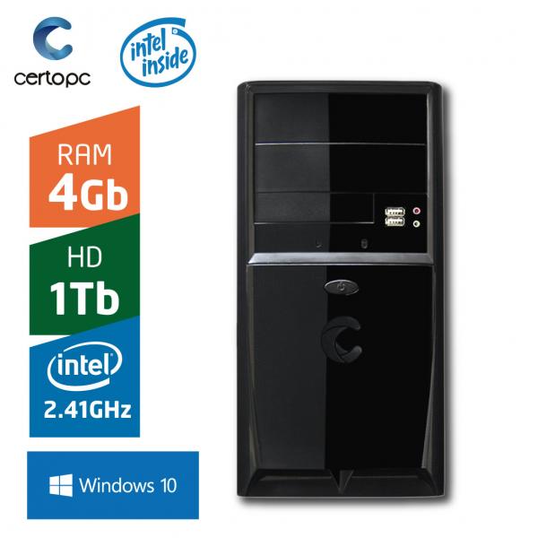 Computador Intel Dual Core 2.41GHz 4GB HD 1TB com Windows 10 Certo PC FIT 029
