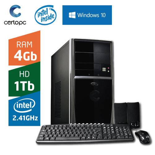 Computador Intel Dual Core 2.41GHz 4GB HD 1TB com Windows 10 Certo PC FIT 1031