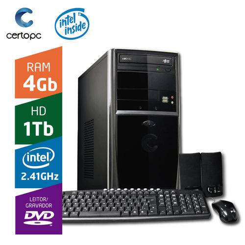 Computador Intel Dual Core 2.41GHz 4GB HD 1TB DVD Certo PC FIT 1028