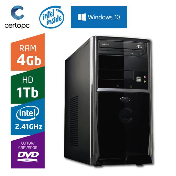 Computador Intel Dual Core 2.41GHz 4GB HD 1TB DVD com Windows 10 Certo PC FIT 030