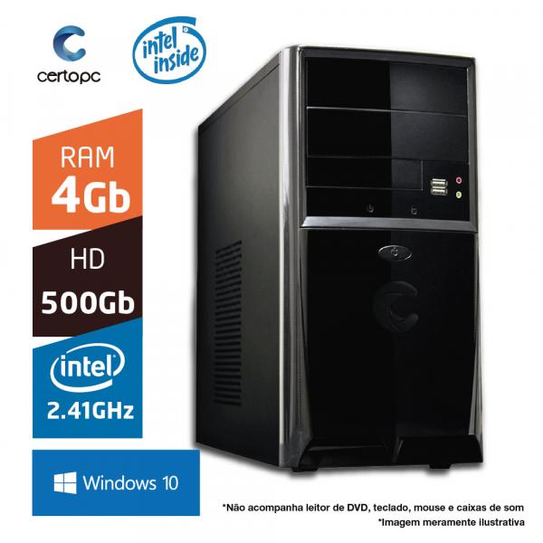 Computador Intel Dual Core 2.41GHz 4GB HD 500GB com Windows 10 Certo PC FIT 005