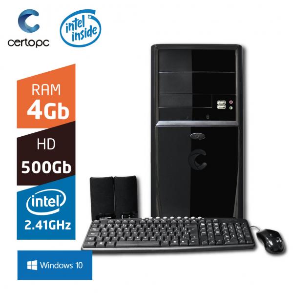 Computador Intel Dual Core 2.41GHz 4GB HD 500GB com Windows 10 Certo PC Fit 007