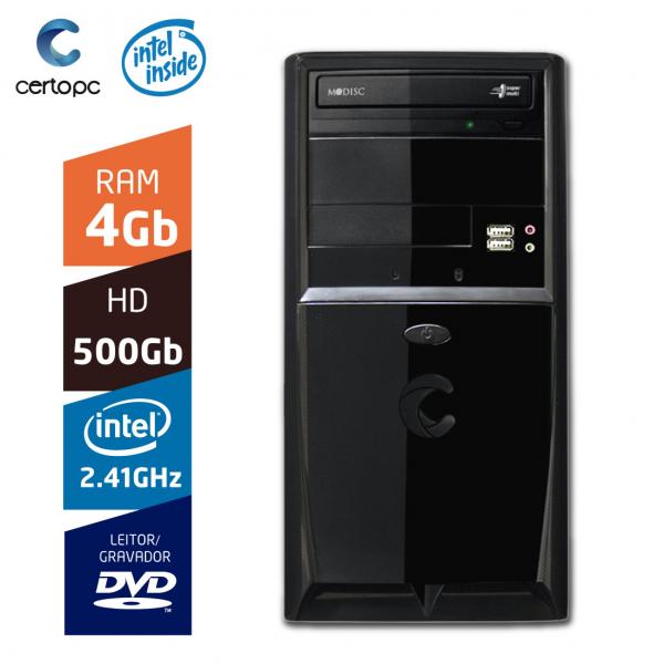 Computador Intel Dual Core 2.41GHz 4GB HD 500GB DVD Certo PC Fit 002