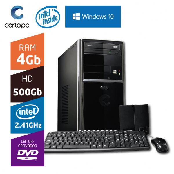 Computador Intel Dual Core 2.41GHz 4GB HD 500GB DVD com Windows 10 Certo PC Fit 008