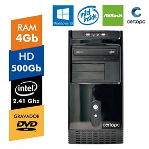 Computador Intel Dual Core 2.41GHz 4GB HD 500GB DVD com Windows 10 Certo PC Fit 1006