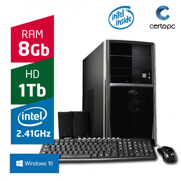 Computador Intel Dual Core 2.41GHz 8GB HD 1TB com Windows 10 Certo PC FIT 079