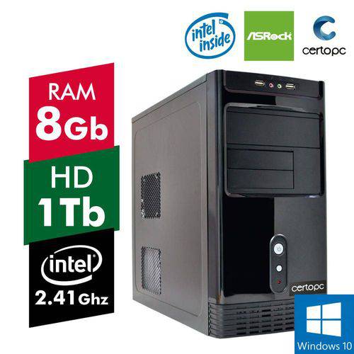 Computador Intel Dual Core 2.41GHz 8GB HD 1TB com Windows 10 Certo PC FIT 1077