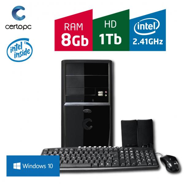Computador Intel Dual Core 2.41GHz 8GB HD 1TB com Windows 10 PRO Certo PC FIT 109