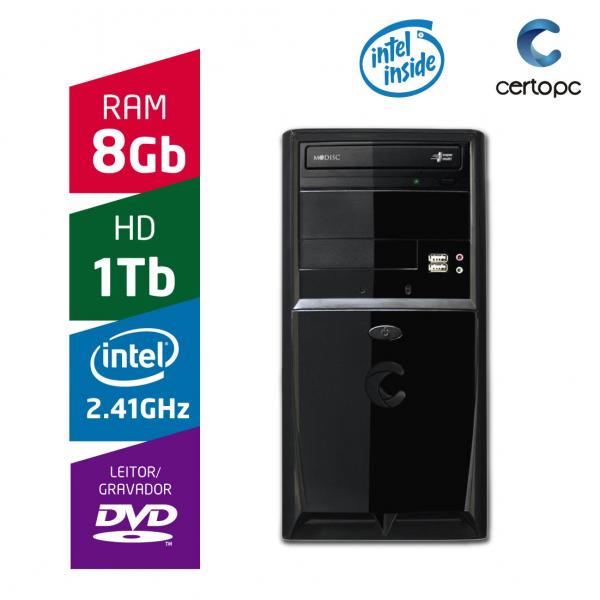 Computador Intel Dual Core 2.41GHz 8GB HD 1TB DVD Certo PC FIT 074