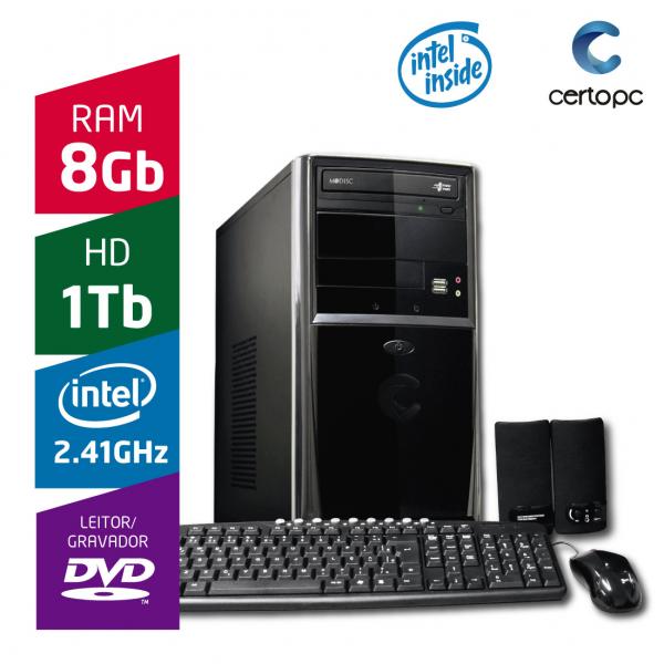 Computador Intel Dual Core 2.41GHz 8GB HD 1TB DVD Certo PC FIT 076