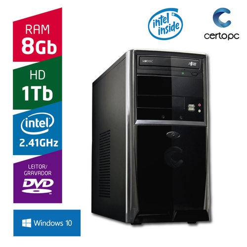 Computador Intel Dual Core 2.41GHz 8GB HD 1TB DVD com Windows 10 Certo PC FIT 078