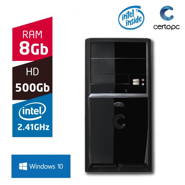 Computador Intel Dual Core 2.41GHz 8GB HD 500GB com Windows 10 Certo PC FIT 053