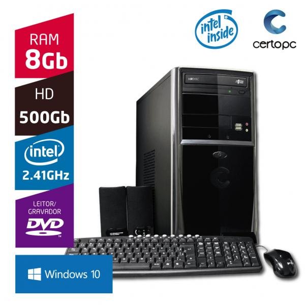 Computador Intel Dual Core 2.41GHz 8GB HD 500GB DVD com Windows 10 Certo PC FIT 056