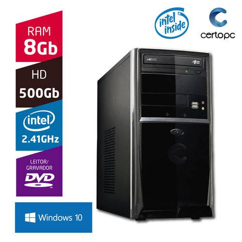 Computador Intel Dual Core 2.41GHz 8GB HD 500GB DVD com Windows 10 Certo PC FIT 1054