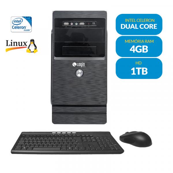 Computador Login Intel Dual Core 4GB 1TB Linux com Teclado e Mouse