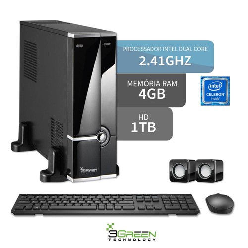 Computador Mini Intel Dual Core 2.41GHZ 4GB DDR3 HD 1TB 3GREEN Triumph Business Desktop